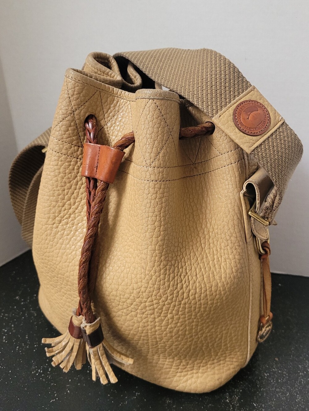 Dooney & Bourke Vintage 90's All Weather Leather Teton Drawstring Bucket Bag